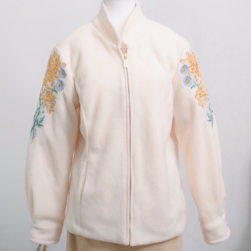 Bob Mackie Vintage Wearable Art Embroidered Zip Up Fleece Size Medium